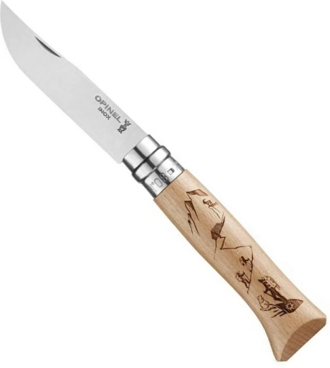 Opinel N°8 kišeninis peilis su buko medienos rankena, alpinizmo motyvas, 8,5 cm