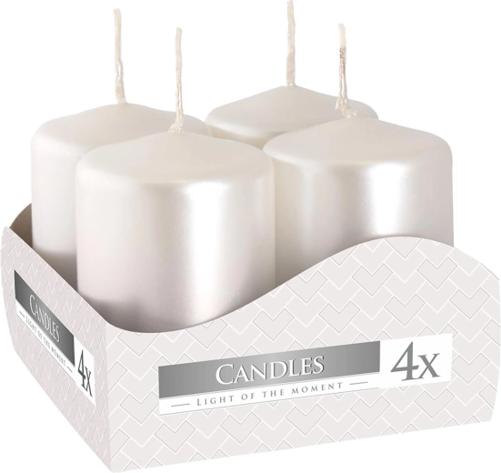 Advent candles 60 × 40 mm metallic white gloss (4 pcs)
