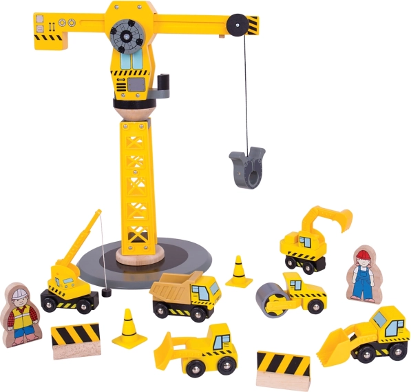 Medinis statybinis rinkinys su kranu BIGJIGS RAIL