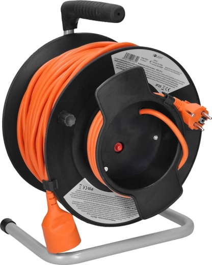 Solight 50 m cable reel extension cord with thermal fuse, 1 socket, orange