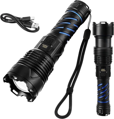 Taktinė LED žibintuvėlis 1500 lm TRIZAND, USB‑C, priartinimas, atsparus vandeniui