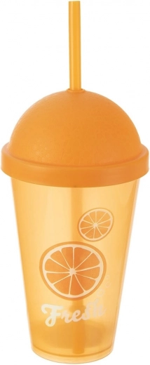 Plastikinis puodelis su dangteliu ir šiaudeliu 450 ml