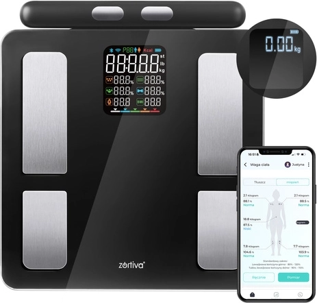 Analitinės asmeninės svarstyklės ZORTIVA Smart Premium su „Bluetooth“ ir „Wi‑Fi“