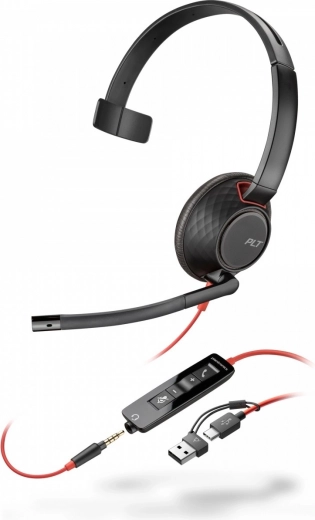 Single-sided headset POLY Blackwire 5210 USB‑C with 3.5 mm jack and USB‑C/USB‑A adapter