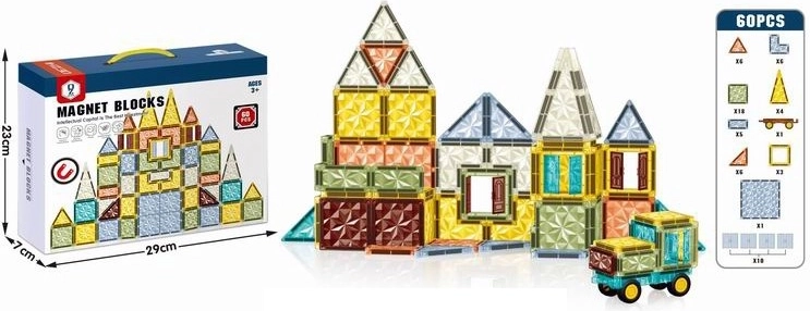 Magnetinis 3D konstruktorius vaikams – 60 detalių