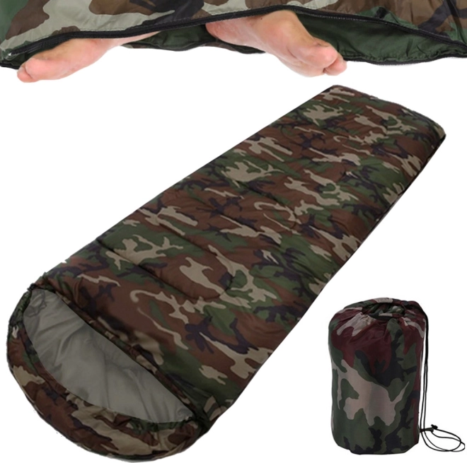 Mummy sleeping bag with hood in camouflage design