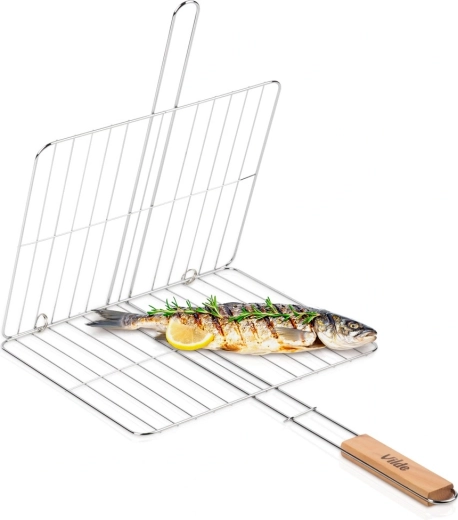 Double-sided Vilde grill grate 33 × 29 cm with wooden handle