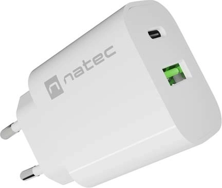 Natec Ribera tinklo įkroviklis 20 W USB-A + USB-C, baltas