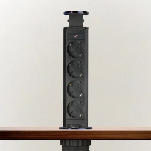 Retractable desk socket with 4 Schuko sockets