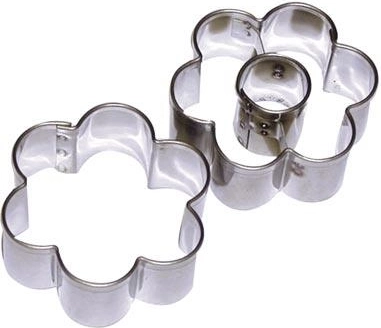 Stainless steel flower cookie cutters with center 4 cm, set of 2