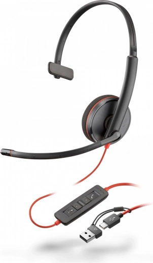 Single-sided Headset Poly Blackwire 3210 USB-C + USB-C/A