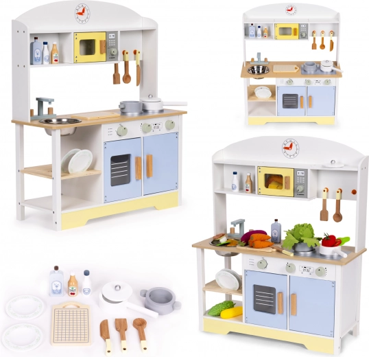 Wooden children's kitchen with oven, washing machine and microwave ECOTOYS – 12 accessories