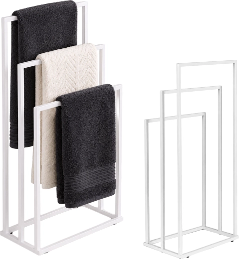ModernHome freestanding metal towel rack with 3 bars, white