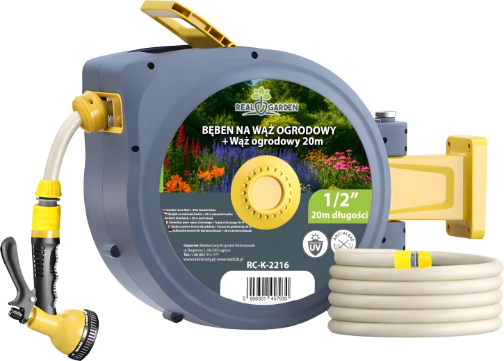 Sieninis automatinis sodo žarnos vyniotuvas 1/2", 20 m – rinkinys