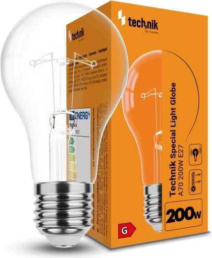 Speciali A70 200 W E27 kaitrinė lemputė, šilta balta