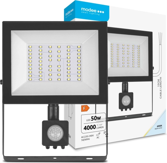 LED Floodlight with Motion Sensor 50 W, 4000 lm, 6000 K, 120°, MODEE E‑series