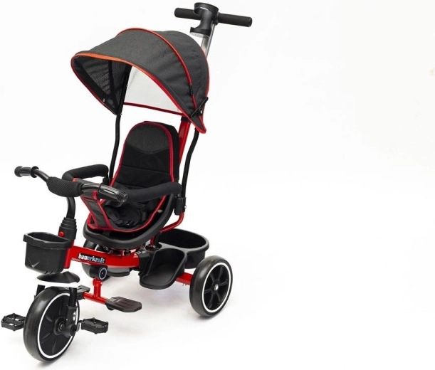 BauerKraft rotating kids tricycle 2-in-1 with push handle and canopy, red