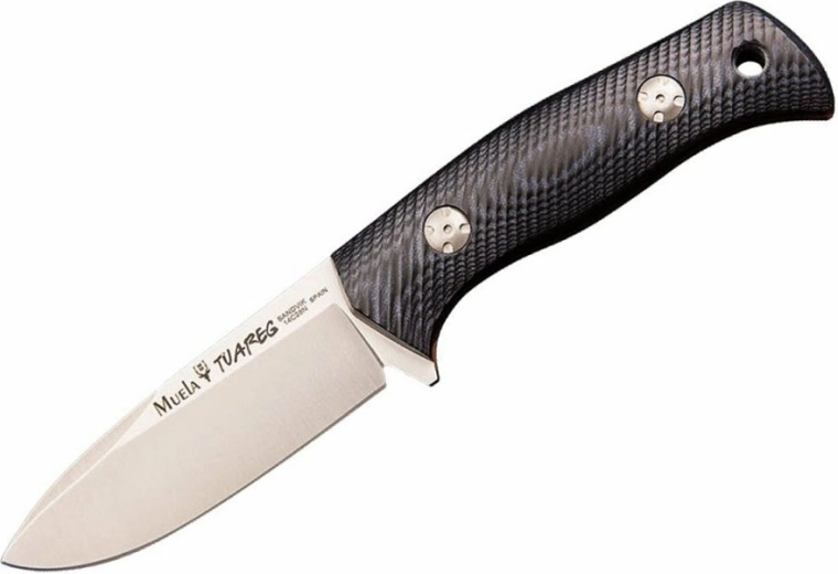 Muela Tuareg 10M – patvarus bushcraft peilis 10 cm su kriogeniniu apdorojimu Cryo‑T, juodai–mėlyna Micarta, odinis dėklas