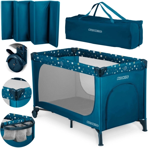 Kelioninė vaikiška lovytė su čiužiniu ir transportavimo krepšiu 125 × 65 × 78 cm, jūrinė mėlyna