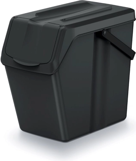 Rūšiavimo šiukšliadėžė 25 l, iš perdirbto plastiko, juoda, sudedama (stapliuojama) su priekiniu dangčiu