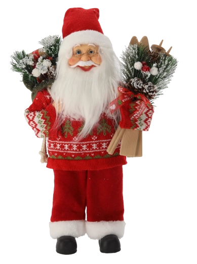 Decorative Santa Claus figurine with skis 40 cm red