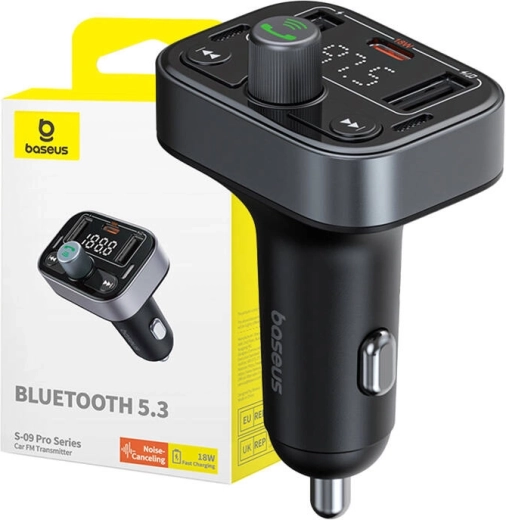 Baseus S-09 Pro Bluetooth FM siųstuvas automobiliui, juodas