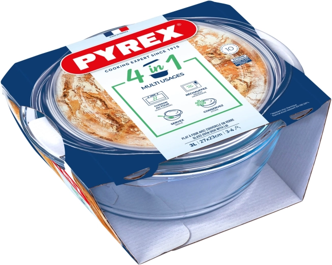 Apvalus kepimo indas su dangčiu 3 l PYREX stiklas