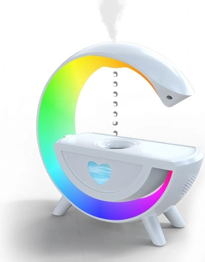 Antigravitacinis oro drėkintuvas su aromaterapija, RGB naktine lempa ir „Bluetooth“ garsiakalbiu