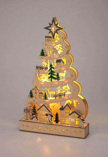 Wooden Christmas tree decoration 45 cm with 15 LED