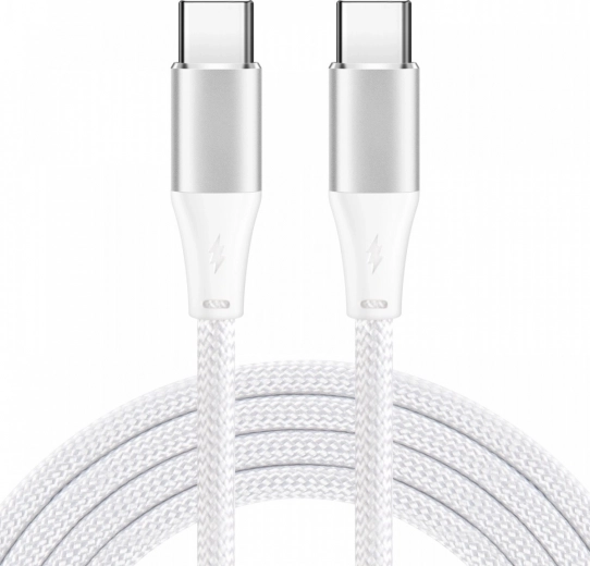 USB‑C kabelis 1 m baltas 60 W PD ir QC