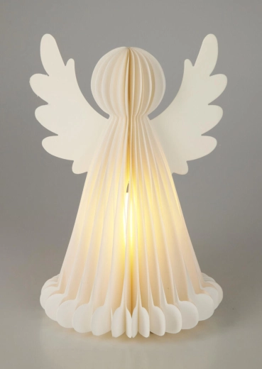 Illuminated Christmas paper angel with timer 28 cm, 6 LED, white
