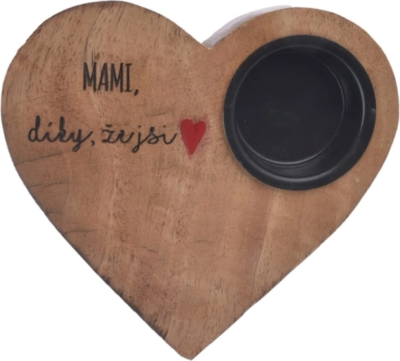Mango wood heart-shaped candle holder “Mom” 13 × 12 × 2.5 cm