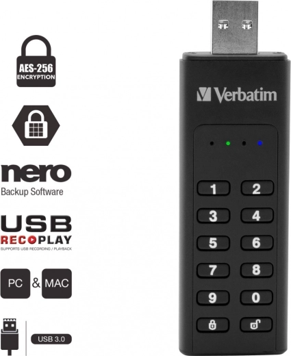 AES 256-bit hardware encryption and PIN unlock