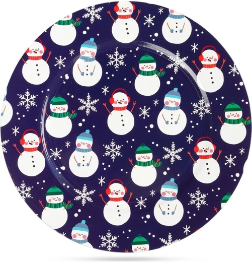 Plate Placemat with Snowmen 33 cm, Dark Blue
