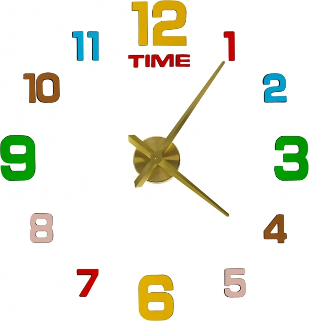 DIY Wall Sticker Clock 80–90 cm, Gold Hands, Colorful Numerals
