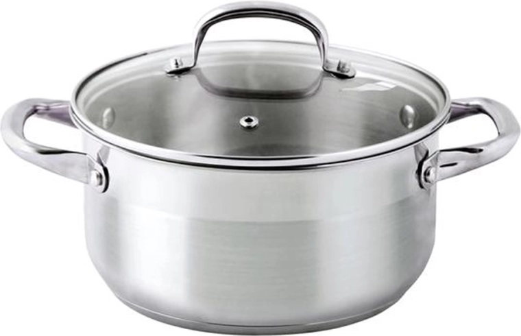 Stainless steel casserole with glass lid 2 l, diameter 18 cm