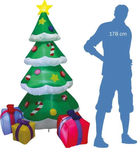 Pripučiamas šviečiantis kalėdinis eglutės dekoras su dovanomis, 183 cm