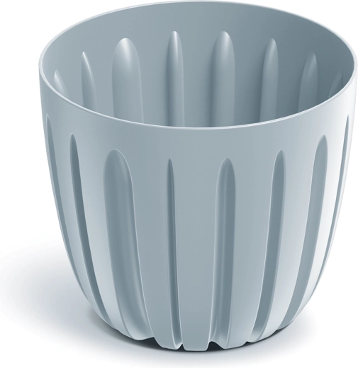 Plastic flower pot with vertical grooves 13.8 cm light grey