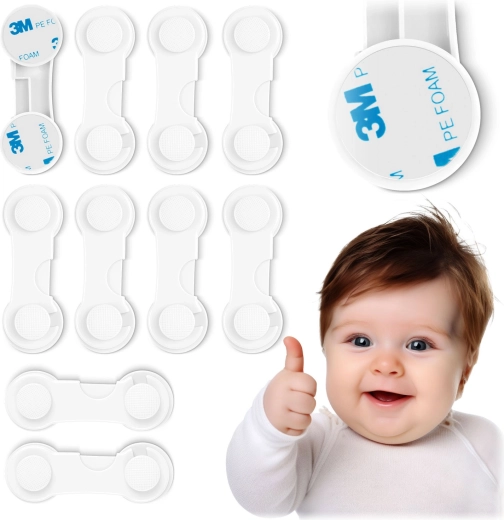 Vaikiški apsauginiai spintelių užraktai RICOKIDS, balti, rinkinys 10 vnt.