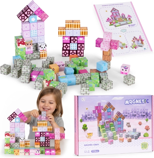 Magnetic building set for children, 113 pieces