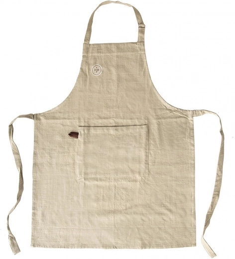 Cotton kitchen apron GREENISH with ties and pocket