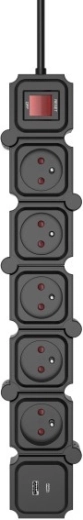 Modular surge-protected power strip 5× Schuko with USB-A/USB-C, 1.5 m