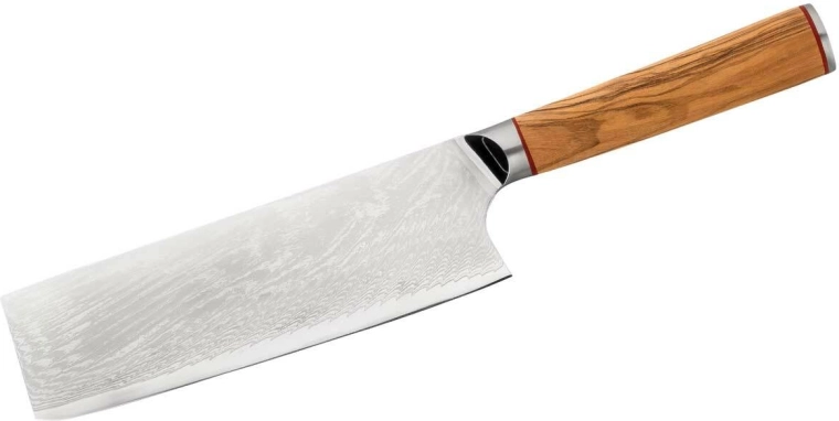 Chai Dao Chef’s Knife in Damascus Steel with AUS-10V Core, Olive Wood and G10