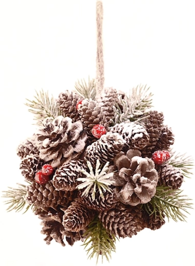 Hanging pine cone decoration, red, 16 cm