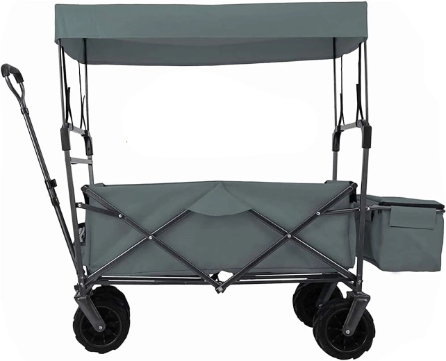 Didelis sulankstomas sodo ir paplūdimio vežimėlis su kupolu ir XL ratais