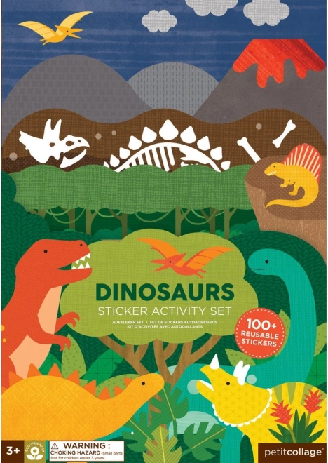 Petit Collage daugkartinio naudojimo lipdukai – dinozaurų scena