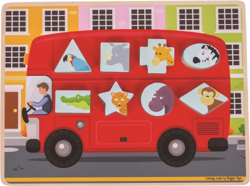 Bigjigs Toys įdedamoji dėlionė – autobusas su gyvūnėliais