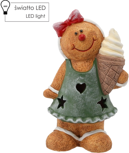 Kalėdinė imbierinio žmogeliuko figurėlė su LED 14 × 10 × 23 cm