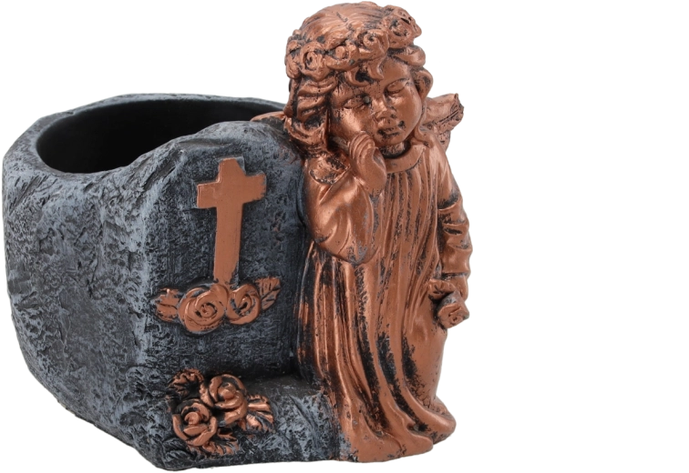 Cement grave flower planter with angel motif in a copper shade 16 × 14 × 15.5 cm