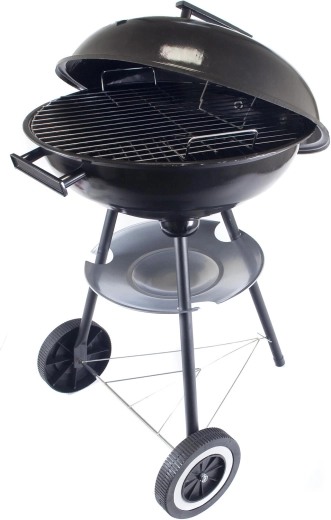 Round charcoal garden grill 40 cm with lid, black